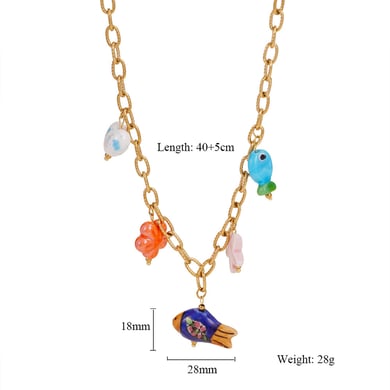 1 Piece Romantic Series Vacation Colorful Ceramic Fish Stainless Steel Gold Color Women's Pendant Necklaces h5 