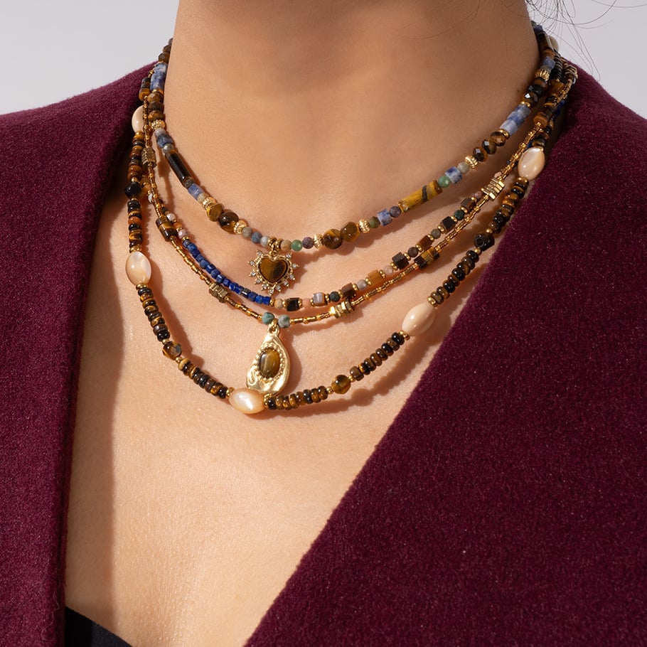 1 Piece Bohemia Style Classic Beads Stainless Steel Tiger's-eye Natural Stone Women's Beaded Necklaces Picture2