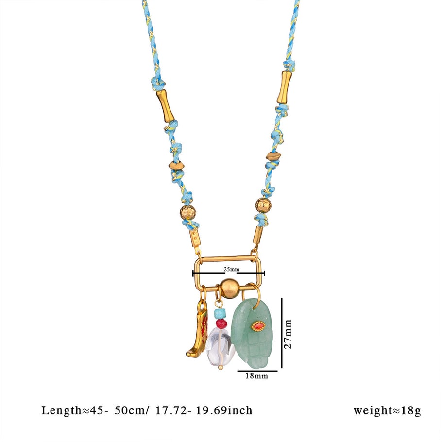 1 Piece Handcrafted Series Bohemian Hand Stainless Steel Gold Color Natural Stone Women's Pendant Necklaces 