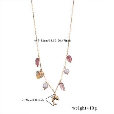 1 Piece Glamorous Series Elegant Heart Stainless Steel Gold Color Transparent Natural Stone Women's Pendant Necklaces h5 