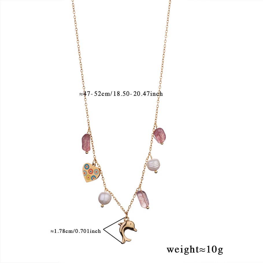 1 Piece Glamorous Series Elegant Heart Stainless Steel Gold Color Transparent Natural Stone Women's Pendant Necklaces 