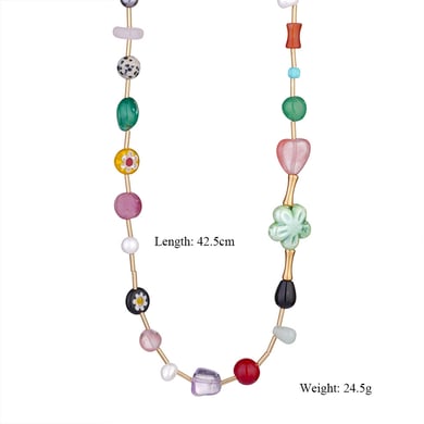 1 Piece Vivid Series Vacation Glass Sea Horse Stainless Steel Gold Color Natural Stone Women's Beaded Necklaces h5 