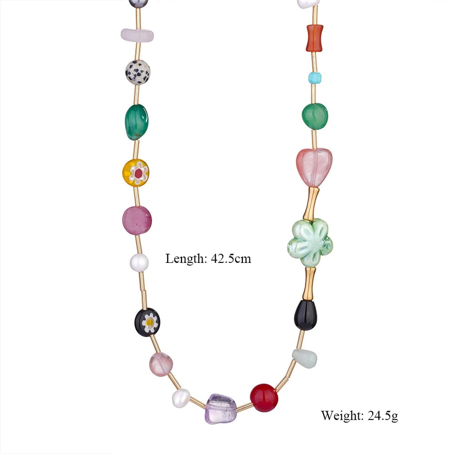 1 Piece Vivid Series Vacation Glass Sea Horse Stainless Steel Gold Color Natural Stone Women's Beaded Necklaces 