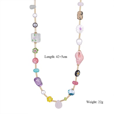 1 Piece Designable Series Vacation Colorful Transparent Stone Stainless Steel Gold Color Women's Beaded Necklaces h5 