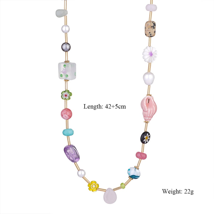 1 Piece Designable Series Vacation Colorful Transparent Stone Stainless Steel Gold Color Women's Beaded Necklaces 