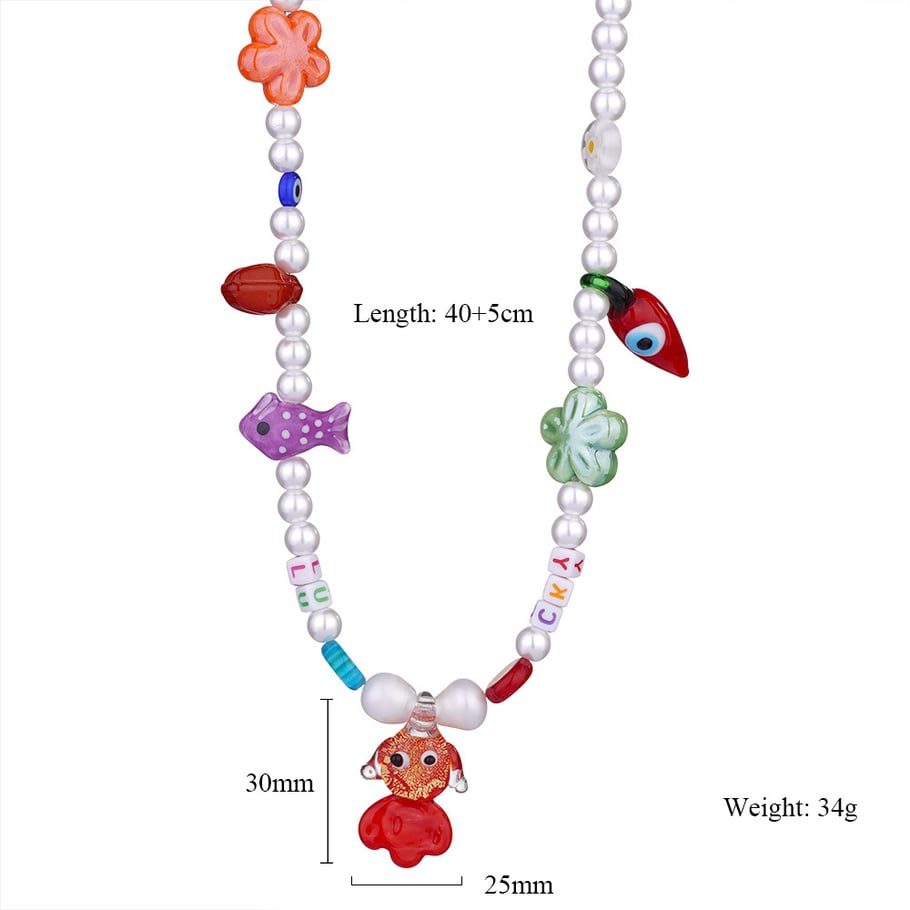 1 Piece Designable Series Vacation Colorful Transparent Stone Stainless Steel Gold Color Women's Beaded Necklaces 