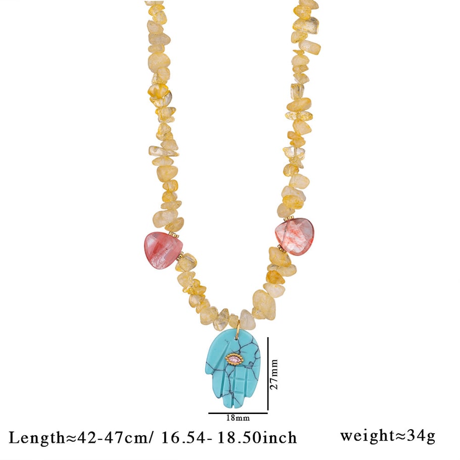 1 Piece Polychrome Series Bohemian Hand Shape Stainless Steel Gold Color Irregular Natural Stone Women's Beaded Necklaces 