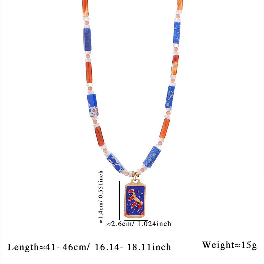 1 Piece Ethnic Series Bohemian Moon Tarot Stainless Steel Gold Color Natural Stone Women's Pendant Necklaces 