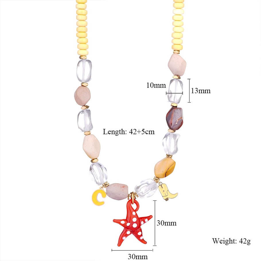 1 Piece Tropical Style Vacation Colorful Starfish Stainless Steel Gold Color Women's Beaded Necklaces 