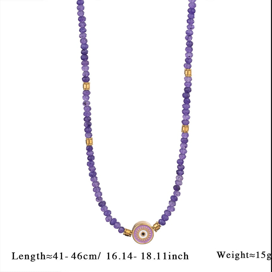 1 Piece Ethnic Series Classic Eye Pattern Stainless Steel Gold Color Women's Crystal Beaded Necklaces 