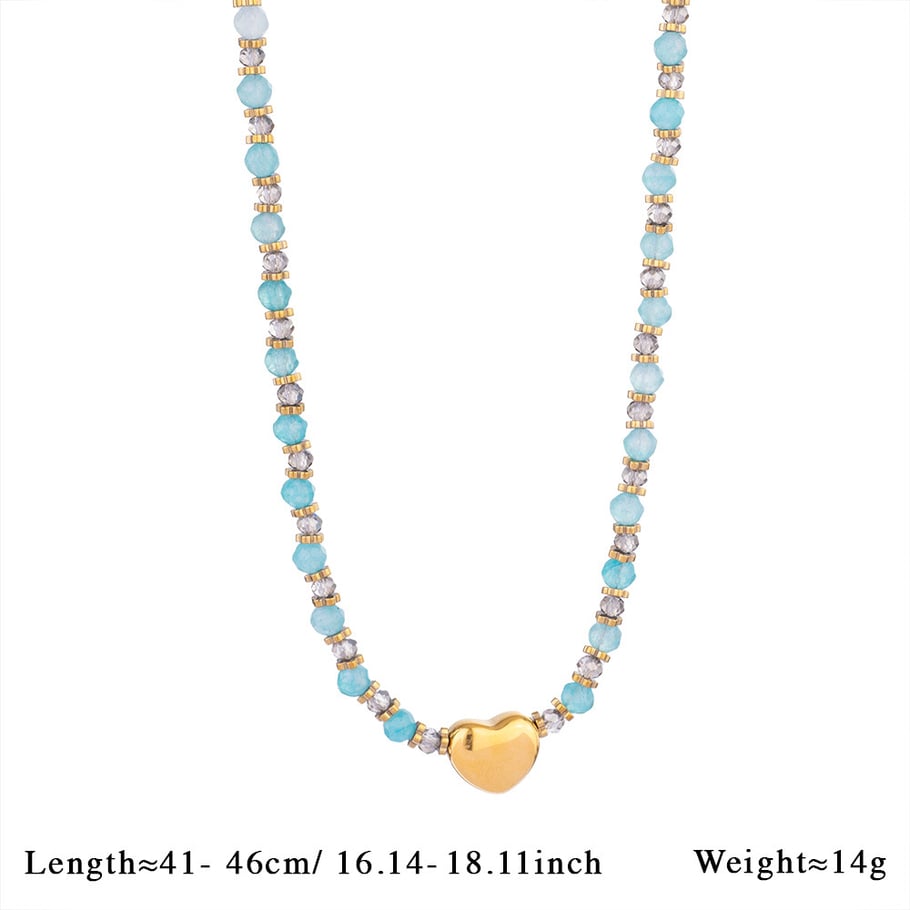 1 Piece Radiant Series Elegant Heart Stainless Steel Gold Color Women's Crystal Beaded Necklaces 