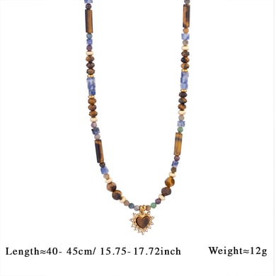 1 Piece Bohemia Style Classic Beads Stainless Steel Tiger's-eye Natural Stone Women's Beaded Necklaces h5 