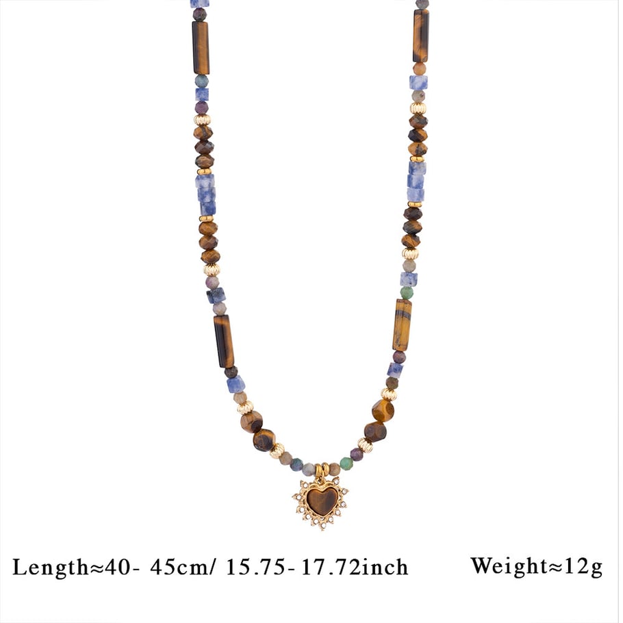 1 Piece Bohemia Style Classic Beads Stainless Steel Tiger's-eye Natural Stone Women's Beaded Necklaces 