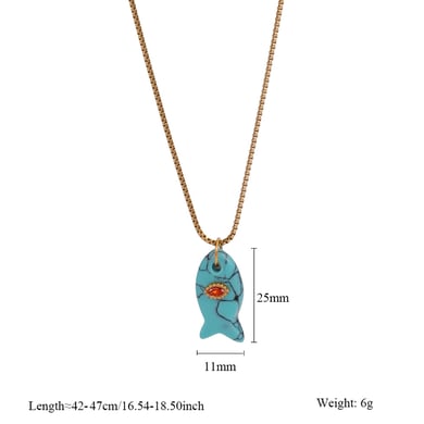 1 Piece Lustrous Series Textured FishStainless Steel Gold Color Natural Stone Women's Pendant Necklaces h5 