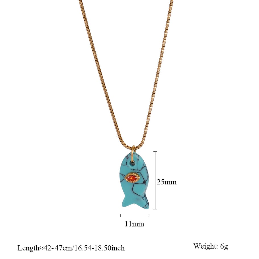 1 Piece Lustrous Series Textured FishStainless Steel Gold Color Natural Stone Women's Pendant Necklaces 