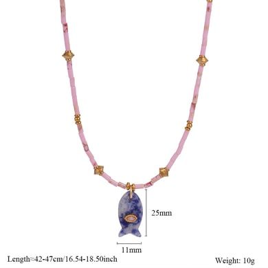 1 Piece Polychrome Series Vacation Fish Stainless Steel Gold Color Natural Stone Women's Beaded Necklaces h5 