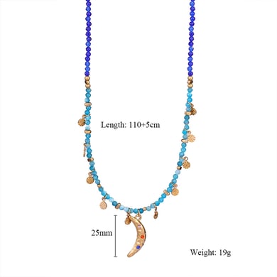 1 Piece Exquisite Series Retro Moon Shape Pendant Stainless Steel Gold Color Women's Beaded Necklaces h5 