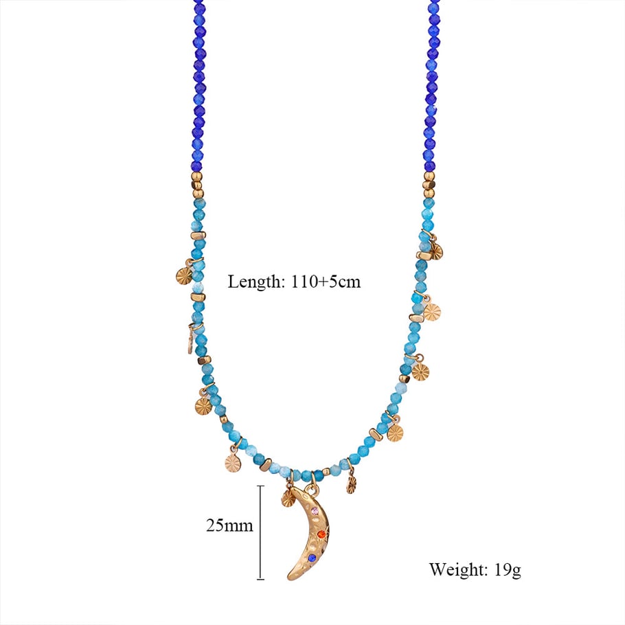 1 Piece Exquisite Series Retro Moon Shape Pendant Stainless Steel Gold Color Women's Beaded Necklaces 