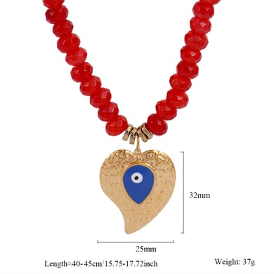 1 Piece Ethnic Series Bohemian Nature Stone Heart & Eye Patern Stainless Steel Gold Color Women's Beaded Necklaces h5 