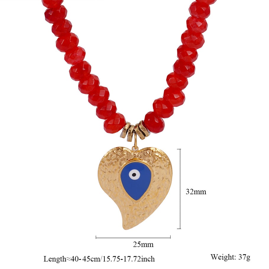 1 Piece Ethnic Series Bohemian Nature Stone Heart & Eye Patern Stainless Steel Gold Color Women's Beaded Necklaces 