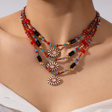 1 Piece Radiant Series Retro Chic Eye Stainless Steel Gold Color Women's Beaded Necklaces h5 Picture2