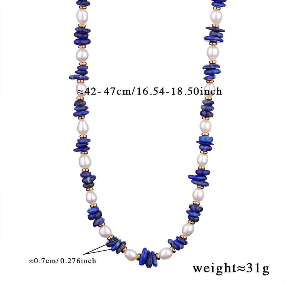 1 Piece Sophisticated Series Bohemian Stainless Steel Gold Color Blue Natural Stone BeadsWomen's Beaded Necklaces 