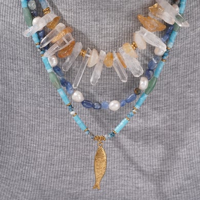 1 Piece Ocean Series Vacation Fish Irregular Crystal Gold Color Natural Stone Women's Beaded Necklaces h5 Picture2