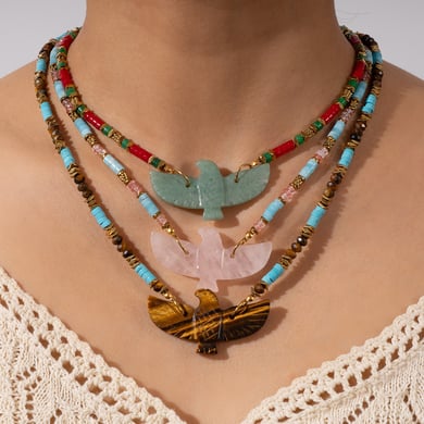1 Piece Ethnic Series Bohemian Eagle Shape Stainless Steel Gold Color Natural Stone Women's Beaded Necklaces h5 Picture2
