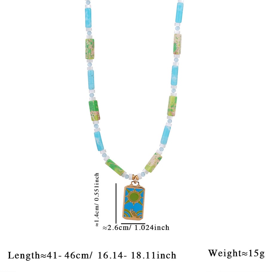 1 Piece Ethnic Series Bohemian Moon Tarot Stainless Steel Gold Color Natural Stone Women's Pendant Necklaces 