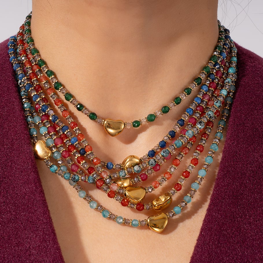 1 Piece Radiant Series Elegant Heart Stainless Steel Gold Color Women's Crystal Beaded Necklaces Picture2