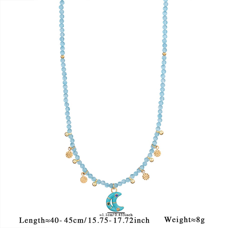 1 Piece Gorgeous Series Elegant Moon Stainless Steel Gold Color Natural Stone Women's Pendant Necklaces 