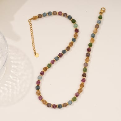 1 Piece Luxurious Series Bohemian Green Eye Tarot Stainless Steel Gold Color Women's Beaded Necklaces h5 Picture2