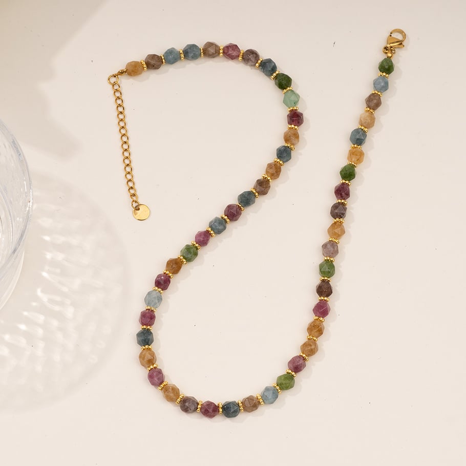 1 Piece Luxurious Series Bohemian Green Eye Tarot Stainless Steel Gold Color Women's Beaded Necklaces Picture2