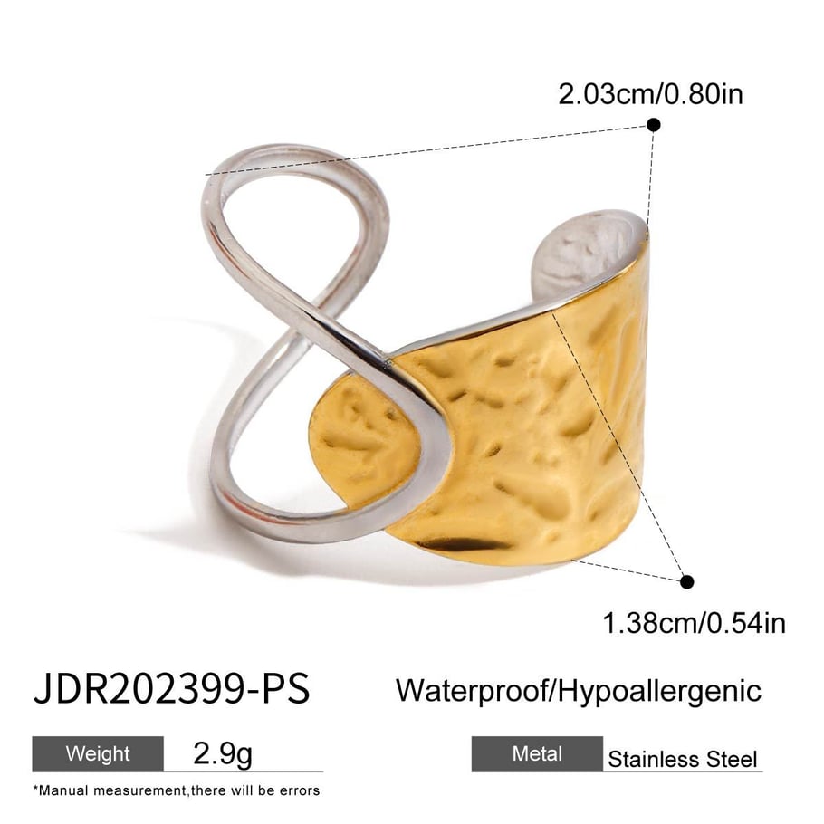 1 Piece Gold and Silver Colorblocking Stainless Steel Asymmetrical Women's Adjustable Rings 