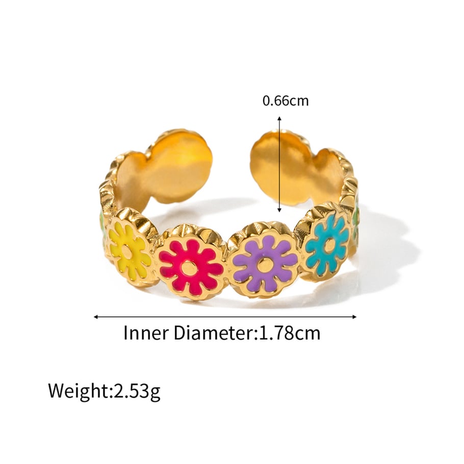 1 Piece Cute Flower Stainless Steel Gold Color Women's Adjustable Rings 