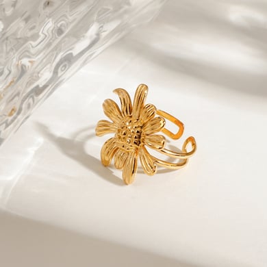 1 Piece Retro Flower Stainless Steel Gold Color Women's Adjustable Rings h5 Picture2