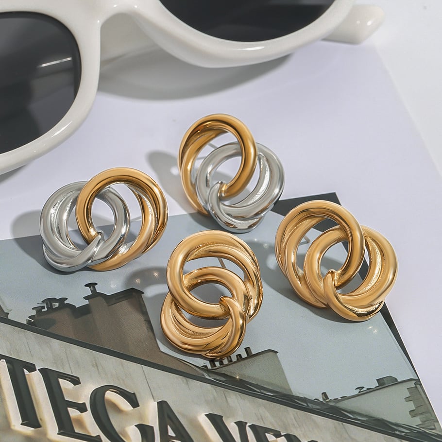1 Pair Stainless Steel Gold & Sliver Mixed Color Women's Stud Earrings Picture2