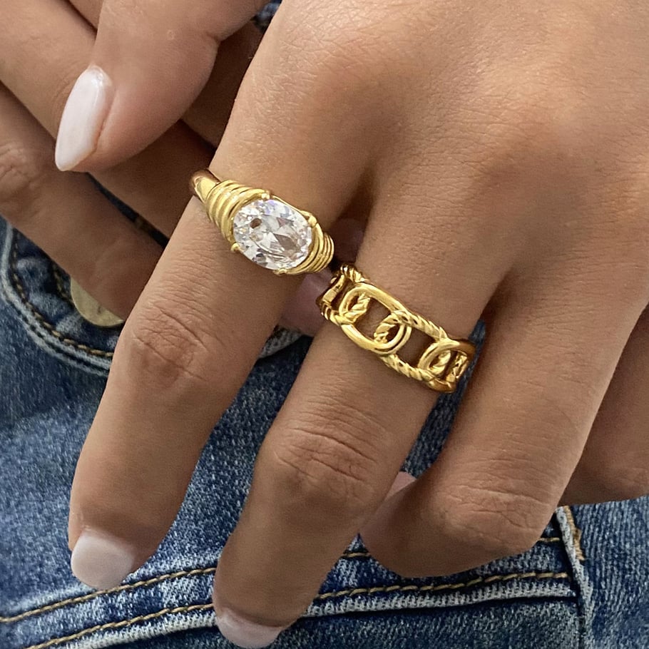 1 Piece Classic Geometric Stainless Steel Gold Color Women's Single Rings Picture2