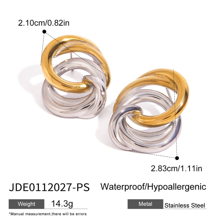 1 Pair Stainless Steel Gold & Sliver Mixed Color Women's Stud Earrings 