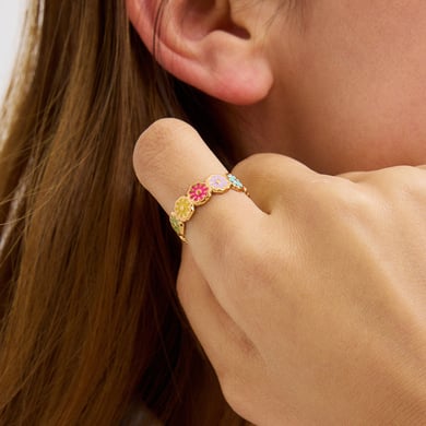 1 Piece Cute Flower Stainless Steel Gold Color Women's Adjustable Rings h5 Picture2