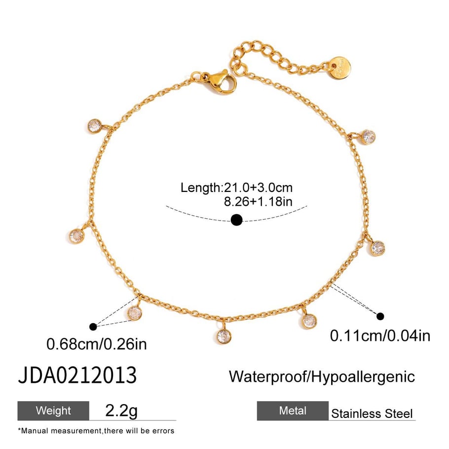 1 Piece Simple Series Ins Style Chain Stainless Steel   Gold Color  Zircon Women's Anklets 