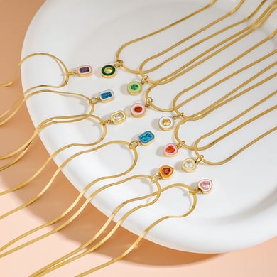 1 Stück Simple Series Sweet Heart Edelstahl Gold Farbe Zirkon Damen Anhänger Halsketten h5 Bild2