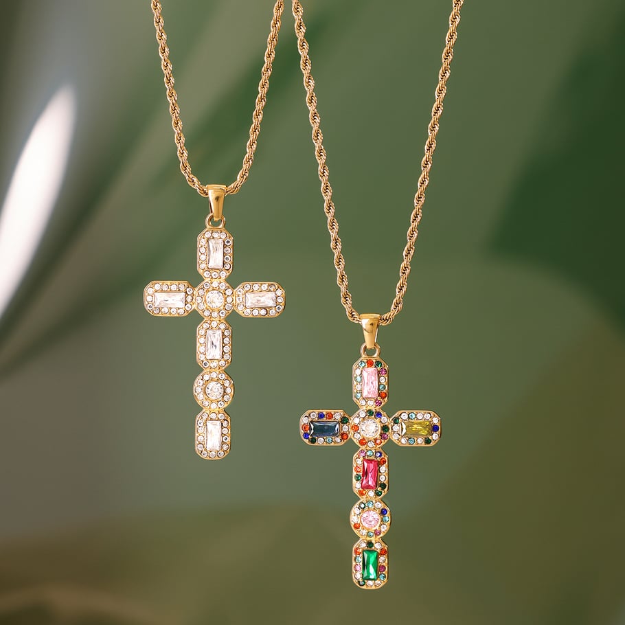 1 Piece Retro Cross Stainless Steel Gold Color Women's Pendant Necklaces Picture2