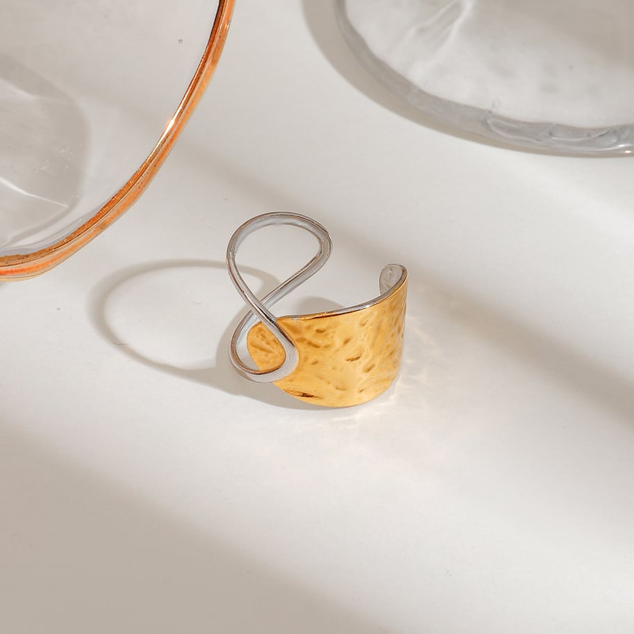 1 Piece Gold and Silver Colorblocking Stainless Steel Asymmetrical Women's Adjustable Rings Picture2