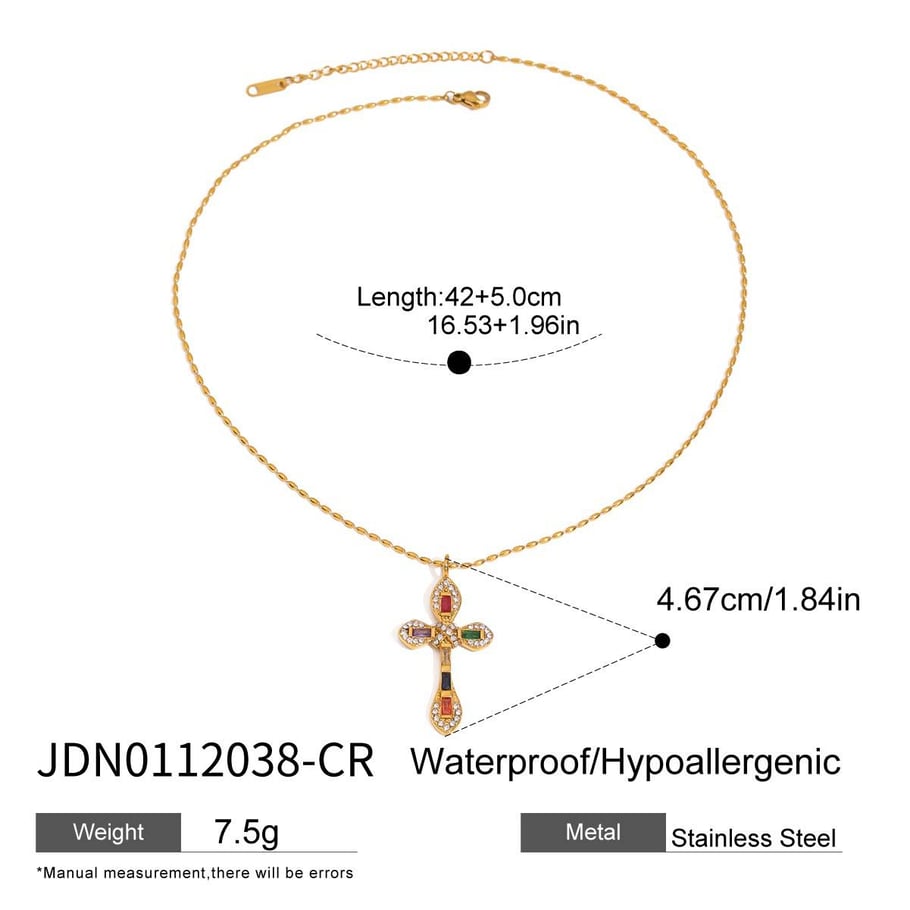 1 Piece Retro Cross Stainless Steel Gold Color Women's Pendant Necklaces 