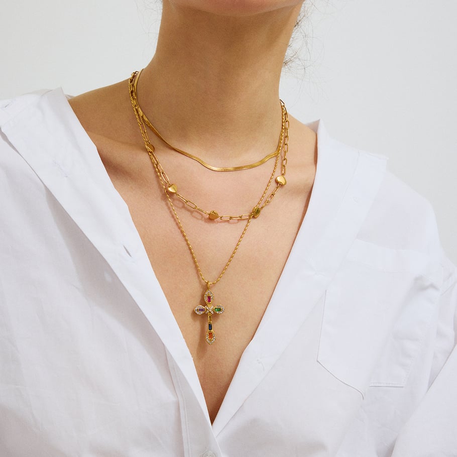 1 Piece Retro Cross Stainless Steel Gold Color Women's Pendant Necklaces Picture2