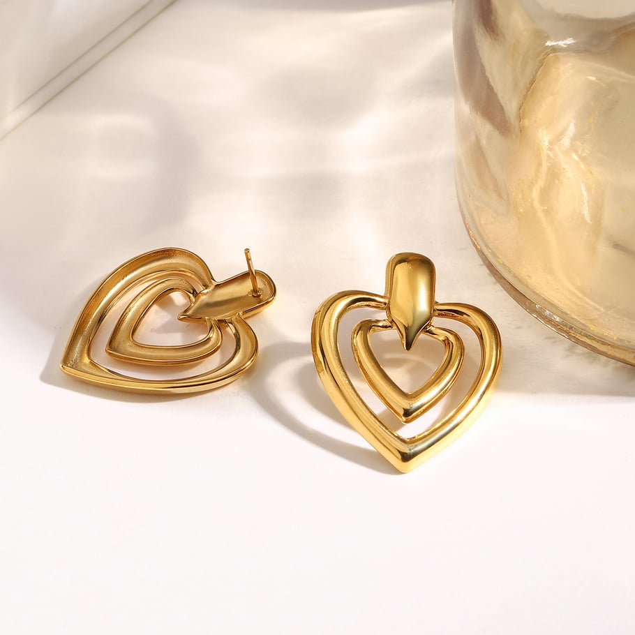 1 Pair Original Design Heart Stainless Steel Gold Color Women's Stud Earrings Picture2