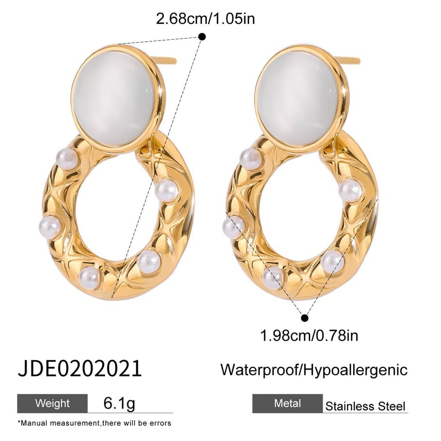1 Pair Retro Stainless Steel Gold Color Women's Drop Earrings 