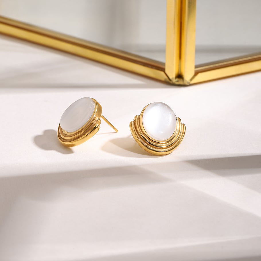 1 Paar einfache Serie Retro geometrische Edelstahl Gold Farbe künstliche Edelstein Damen Ohrstecker Bild2