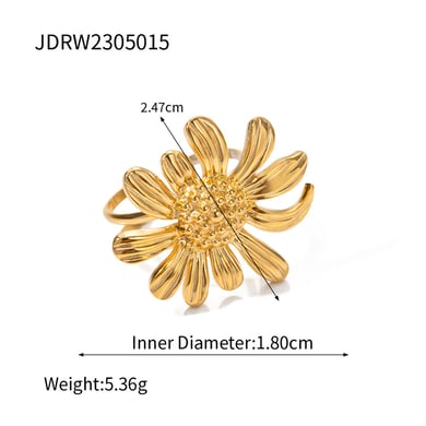 1 Piece Retro Flower Stainless Steel Gold Color Women's Adjustable Rings h5 
